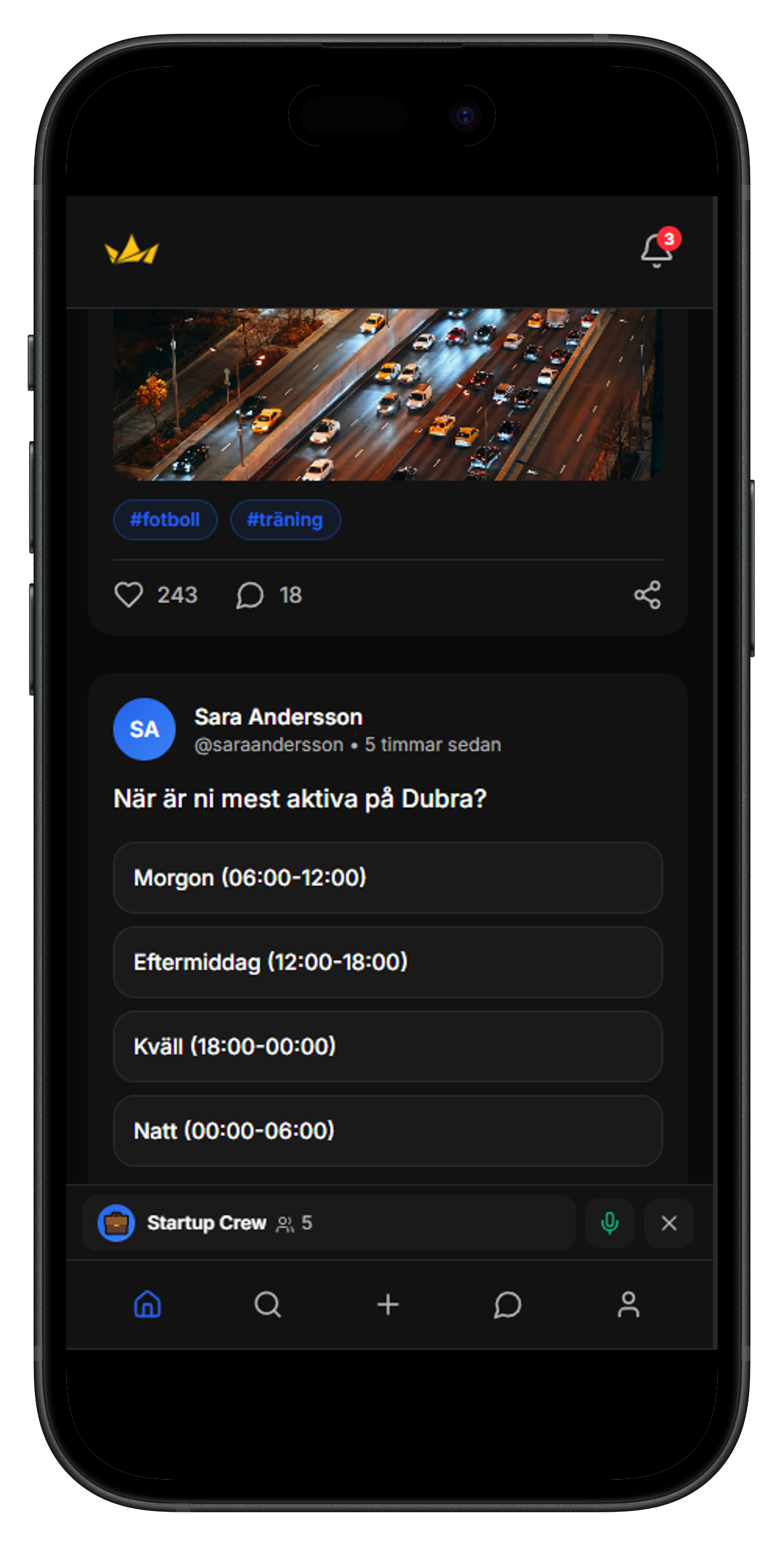 Flödet med inlägg och omröstningar